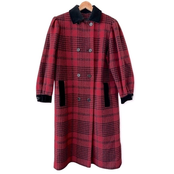GUY LAROCHE Paris Vintage Double Breasted Long Plaid Wool Coat Size 40/M Classic - Picture 1 of 10